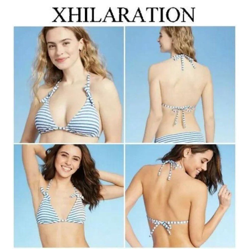 Xhilaration Women's Blue & White Juniors' Textured Triangle Bikini Top  …
